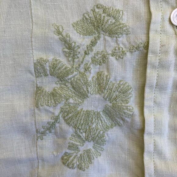Madison Studio Vtg Y2K Linen Pastel Green Floral Embroidered Button Down Shirt 8 - Picture 15 of 16